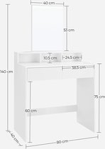 Coiffeuse Rootz - Table Comestica - Table de maquillage - 2 tiroirs - Miroir - Compartiments ouverts - Bois d'ingénierie - Wit - 80 x 40 x 140 cm