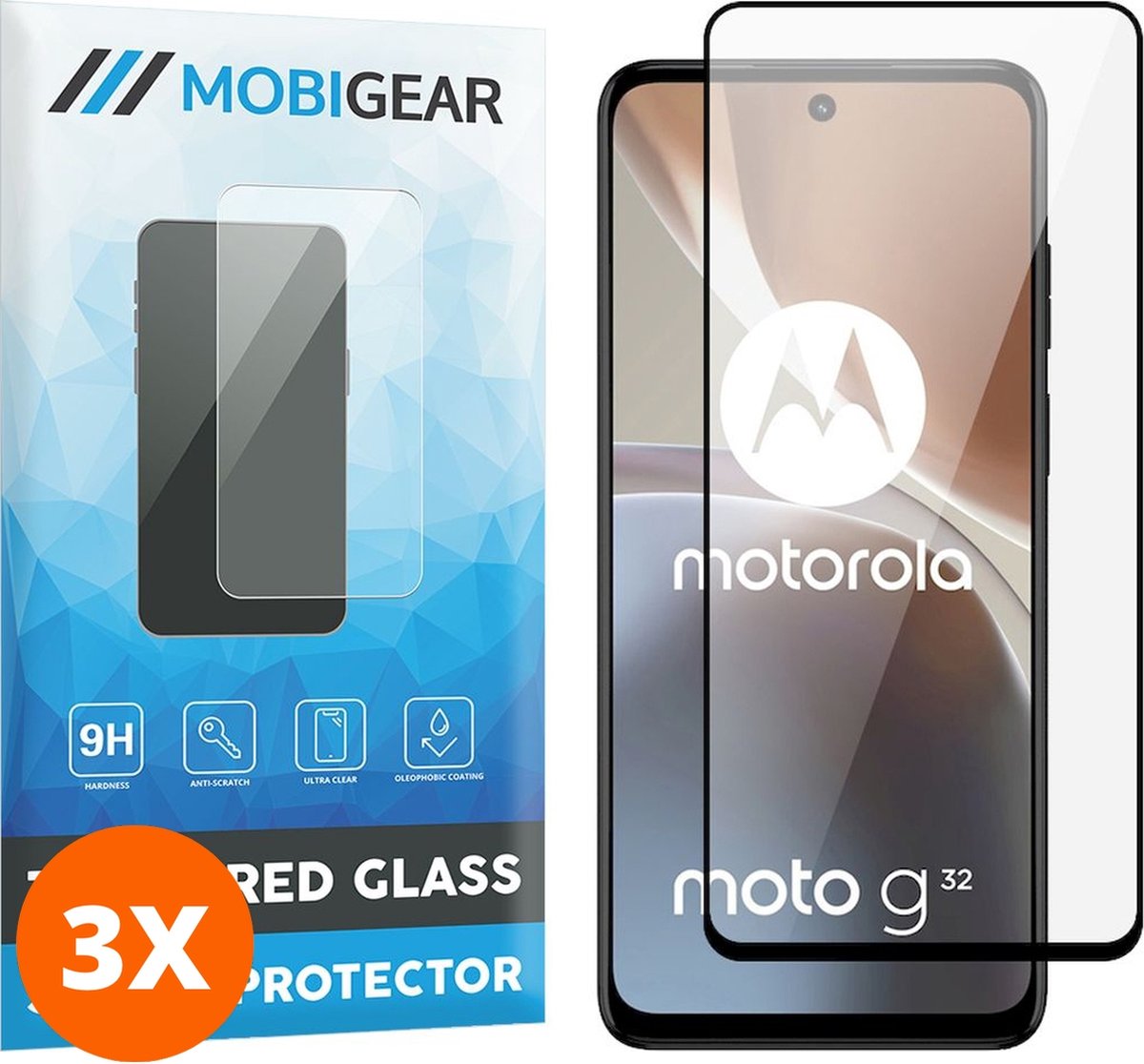 Mobigear Screenprotector geschikt voor Motorola Moto G32 Glazen | Mobigear Premium Screenprotector - Case Friendly - Zwart (3-Pack)