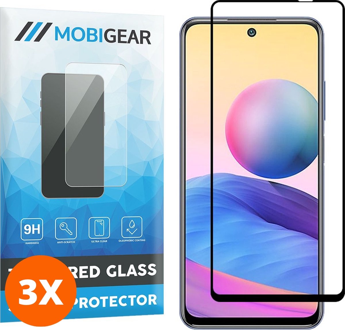 Mobigear Screenprotector geschikt voor Xiaomi Redmi Note 10 5G Glazen | Mobigear Premium Screenprotector - Case Friendly - Zwart (3-Pack)