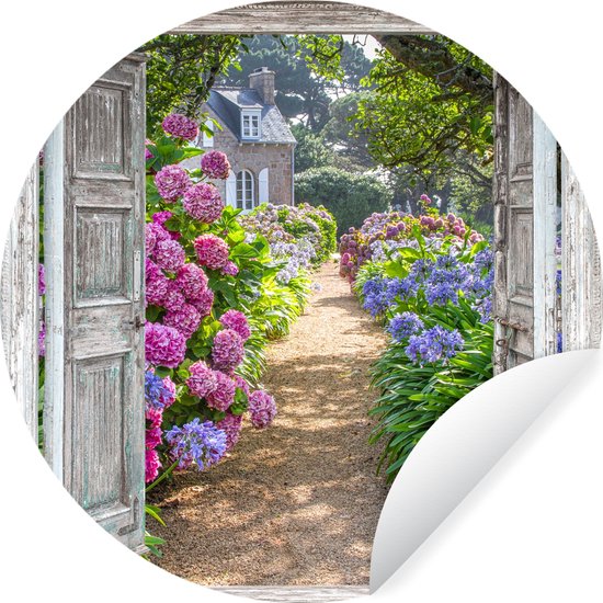 WallCircle - Stickers muraux - Cercle de papier peint - Voir à travers - Hortensia - Fleurs - 30x30 cm - Cercle mural - Auto-adhésif - Autocollant rond pour papier peint