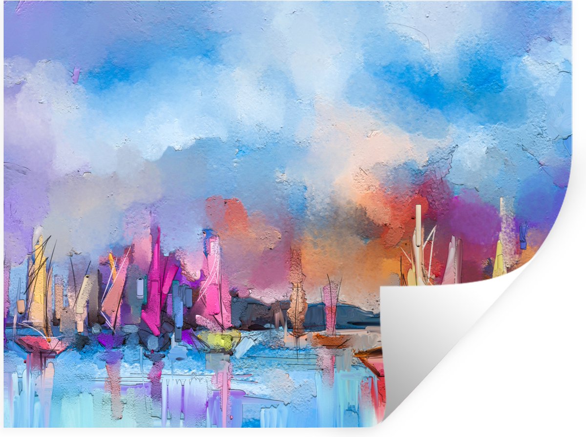 Muurstickers - Sticker Folie - Schilderij - Boten - Water - 80x60 cm - Plakfolie - Muursti