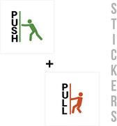 Stickers/ deurstickers | "Push" + "Pull" | 10 x 10 cm | Duwen/ trekken | Inkom | Deursticker | Pictogram | Ingang | Onthaal | Openbaar gebouw | Winkel | Retail | Deur sticker | Groen/ oranje | 2 stuks