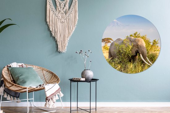 WallCircle - Cercle mural ⌀ 90 - Éléphant - Animaux - Herbe - Vert - Berg - Tableaux ronds salon - Assiette murale ronde - Décoration murale cercle - Décoration chambre intérieur - Décoration murale cercle mural - Accessoires de maison