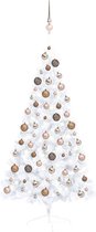 vidaXL - Kunstkerstboom - met - verlichting - en - kerstballen - half - 150 - cm - wit