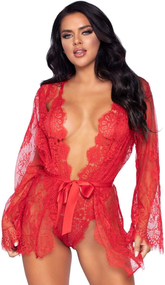 Goedkoopste Floral lace teddy & robe