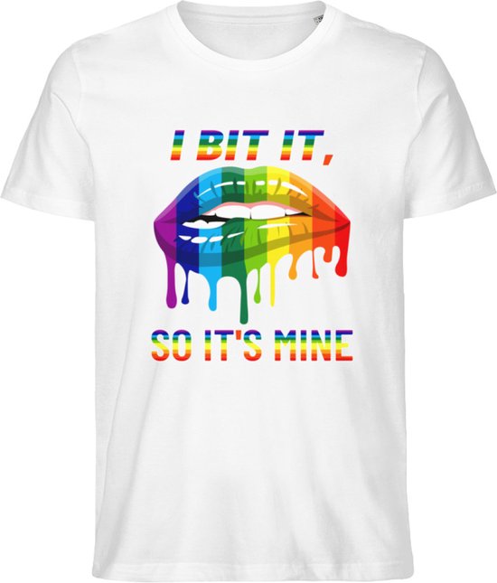 T Shirt Heren en Dames - Pride Mond - Regenboog Kleuren - Wit - XXL