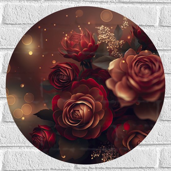 Muursticker Cirkel - Magisch Rood Bloemenboeket - 50x50 cm Foto op Muursticker