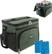 Rockerz - 4 laags geïsoleerde Koeltas - Incl. 2 koelelementen - 15 liter - Lunchtas - Picknicktas - Capaciteit voor 24x 33 cl blikken of 12x 33 cl flesjes - Slijtvast en duurzaam materiaal - Waterdicht en vuilafstotend - kleur: Groen