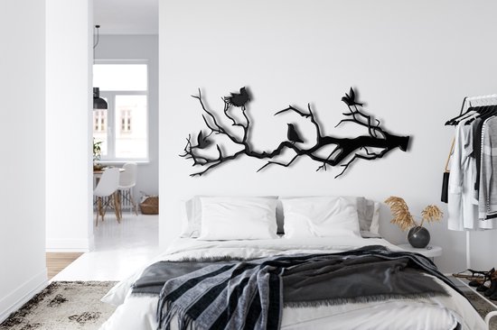 Décoration murale | Vogels sur la branche / Oiseaux sur la branche| Métal - Art mural | Décoration murale | Salle de séjour | Decor extérieur |Noir| 60x24cm