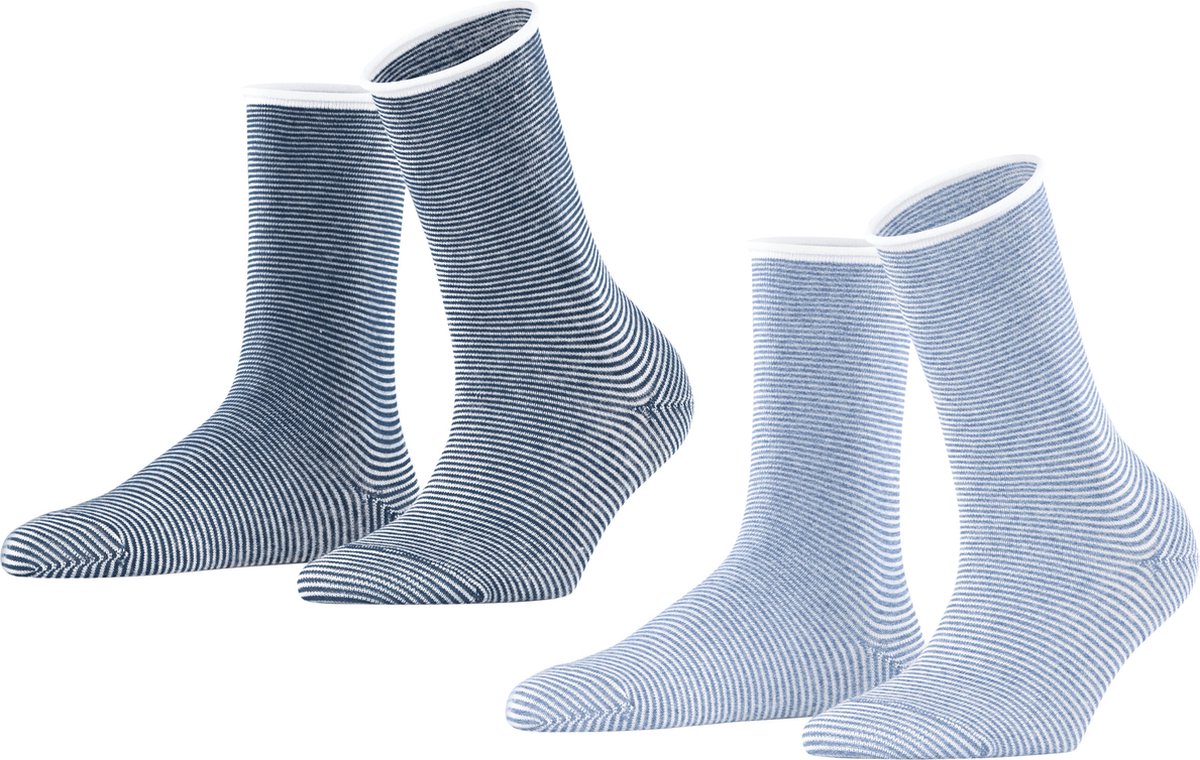 Esprit Allover Stripe 2-Pack gedessineerd katoen multipack sokken dames blauw - maat 39-42