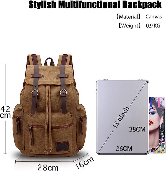 FANDARE Retro rugzak canvas trekkoord schooltas functionele rugzak laptop 15,6 inch voor heren dames reizen school zaken dagrugzak, Groen, L, Reisrugzak FANDARE Retro rugzak canvas trekkoord schooltas functionele rugzak laptop 15,6 inch voor heren dames reizen school zaken dagrugzak, Groen, L, Reisrugzak