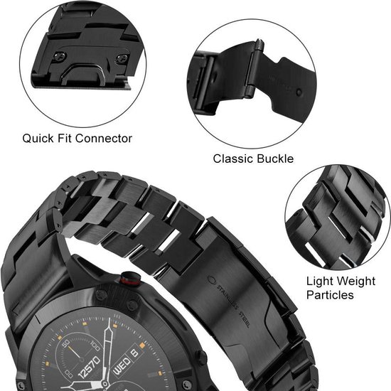 By Qubix - 22 mm Quickfit - Bracelet à maillons en titane - Argent - Garmin Epix Gen - MARQ - Quatix 7 - 6 - 5