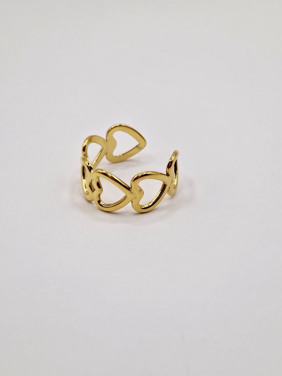 Hartjes Ring - Premium Stainless Steel - Gouden Ring - The Jewellery Salon - Schakelring - Verstelbare Ring -