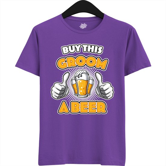 Buy This Groom A Beer | Vrijgezellenfeest Cadeau Man - Groom To Be Bachelor Party - Grappig Bruiloft Bruidegom Heren Shirt - T-Shirt - Unisex - Dark Purple - Maat M