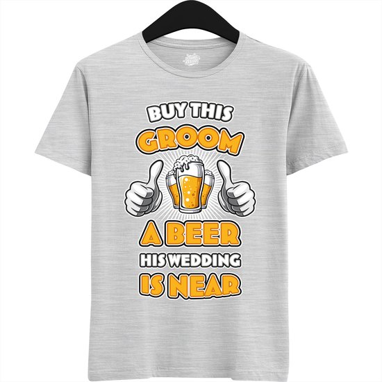 Buy This Groom A Beer | Vrijgezellenfeest Cadeau Man - Groom To Be Bachelor Party - Grappig Bruiloft En Bruidegom Bier shirt - T-Shirt - Unisex - Ash Grey - Maat S