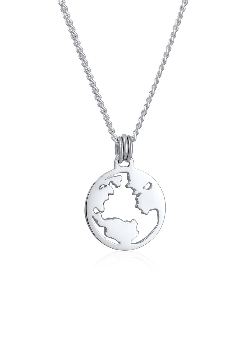 KUZZOI - Halsketting - Heren munten Hanger wereldbol in 925 sterling zilver - Heren