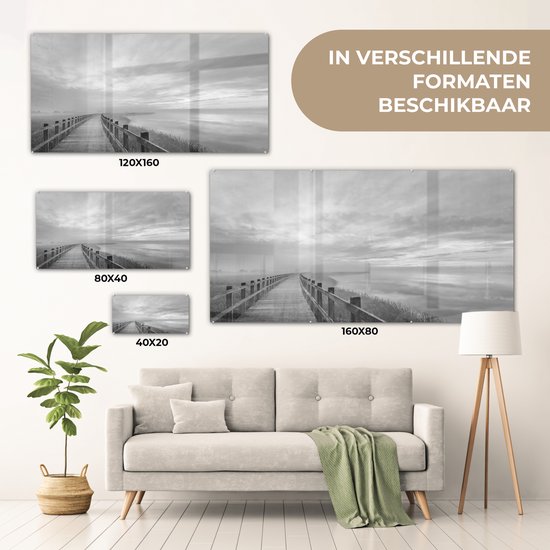 Peinture sur verre - Pont - Mer - Zwart - Wit - Nature - Peinture sur Verres - 160x80 cm - Photo sur verre - Décoration murale