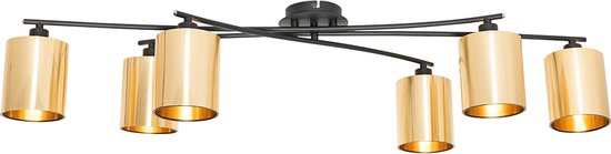 QAZQA lofty - Moderne Plafondlamp - 6 lichts - L 101 cm - Zwart Goud - Woonkamer | Slaapkamer | Keuken