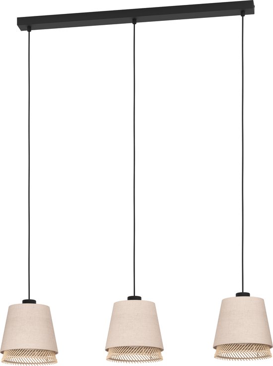 Lampe à suspension EGLO Tabley - E27 - 89 cm - Naturel/Marron/ Zwart - Textile