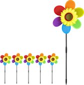 Relaxdays 6x windmolen bloem - zonnebloem - tuinsteker regenboog - grote tuindecoratie