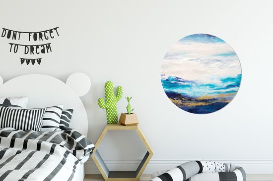 WallCircle - Stickers muraux - Cercle de papier peint - Blauw - Peinture - Abstrait - Peinture - 50x50 cm - Cercle mural - Autocollant - Autocollant de papier peint rond