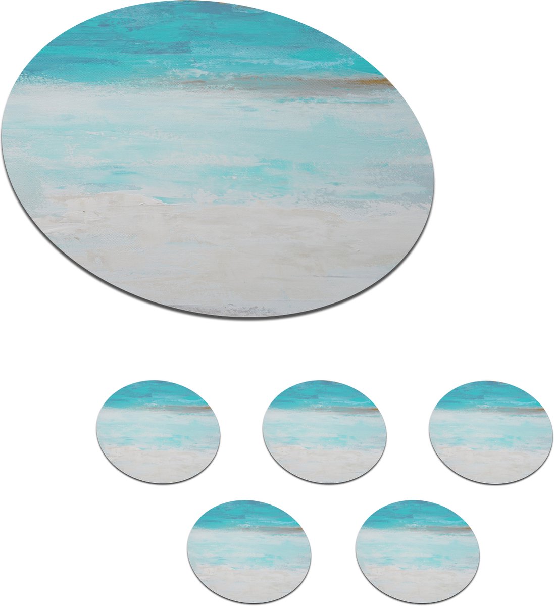 Onderzetters voor glazen - Rond - Verf - Blauw - Wit - Kunst - 10x10 cm - Glasonderzetters - 6 stuks