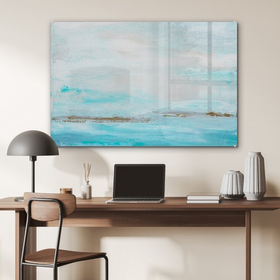 MuchoWow® Peinture sur verre 120x80 cm - Peinture sur verre acrylique - Peinture - Peinture - Abstrait - Blauw - Photo sur verre - Peintures