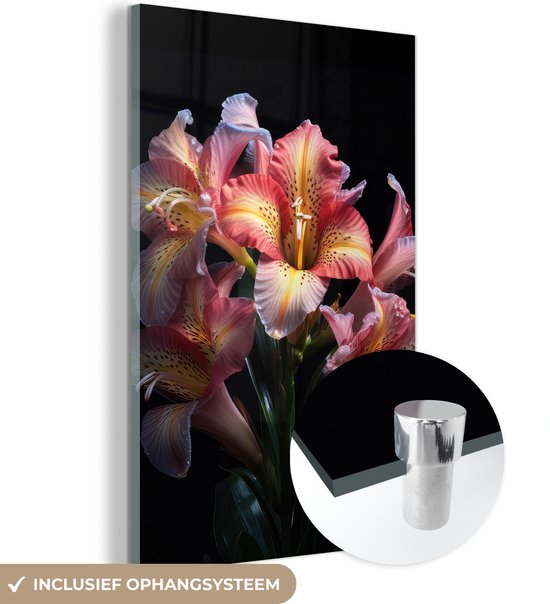 MuchoWow® Glasschilderij 20x30 cm - Schilderij acrylglas - Tijgerlelie - Bloemen - Roze - Natuur - Portret - Foto op glas - Schilderijen