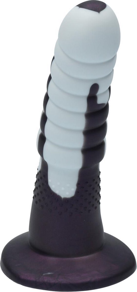 Goedkoopste Ylva & Dite - Aria - Siliconen Anale / Vaginale dildo - Made in Holland - Drup Pastel Grijs / Donker Paars Metallic