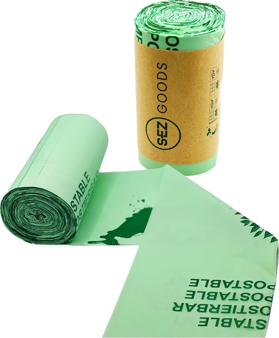 Gft afvalzakken - Composteerbare vuilniszakken 7-8 Liter - 1 rol = 50 zakken - Biologisch afbreekbare afvalzakken