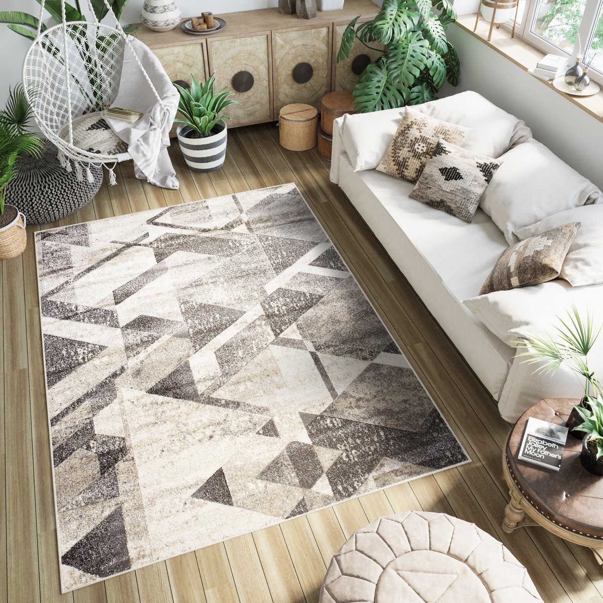Tapiso Petra Vloerkleed Geometrisch Woonkamer Tapijt Maat- 120x170 Beige Bruin