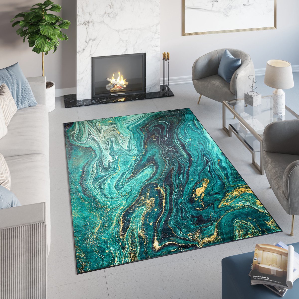 Tapiso Toscana Vloerkleed Antislip Abstract Donkergroen Tapijt Maat- 200x300 Donkergroen 1