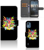 Wallet Book Case Nokia C12 Smartphone Hoesje Cat Color Leuke Verjaardagscadeaus