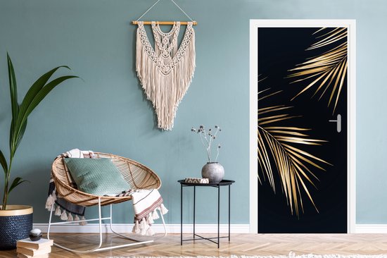 Sticker de porte Feuilles - Plantes - Or - Zwart - Luxe - 85x205 cm - Affiche de porte