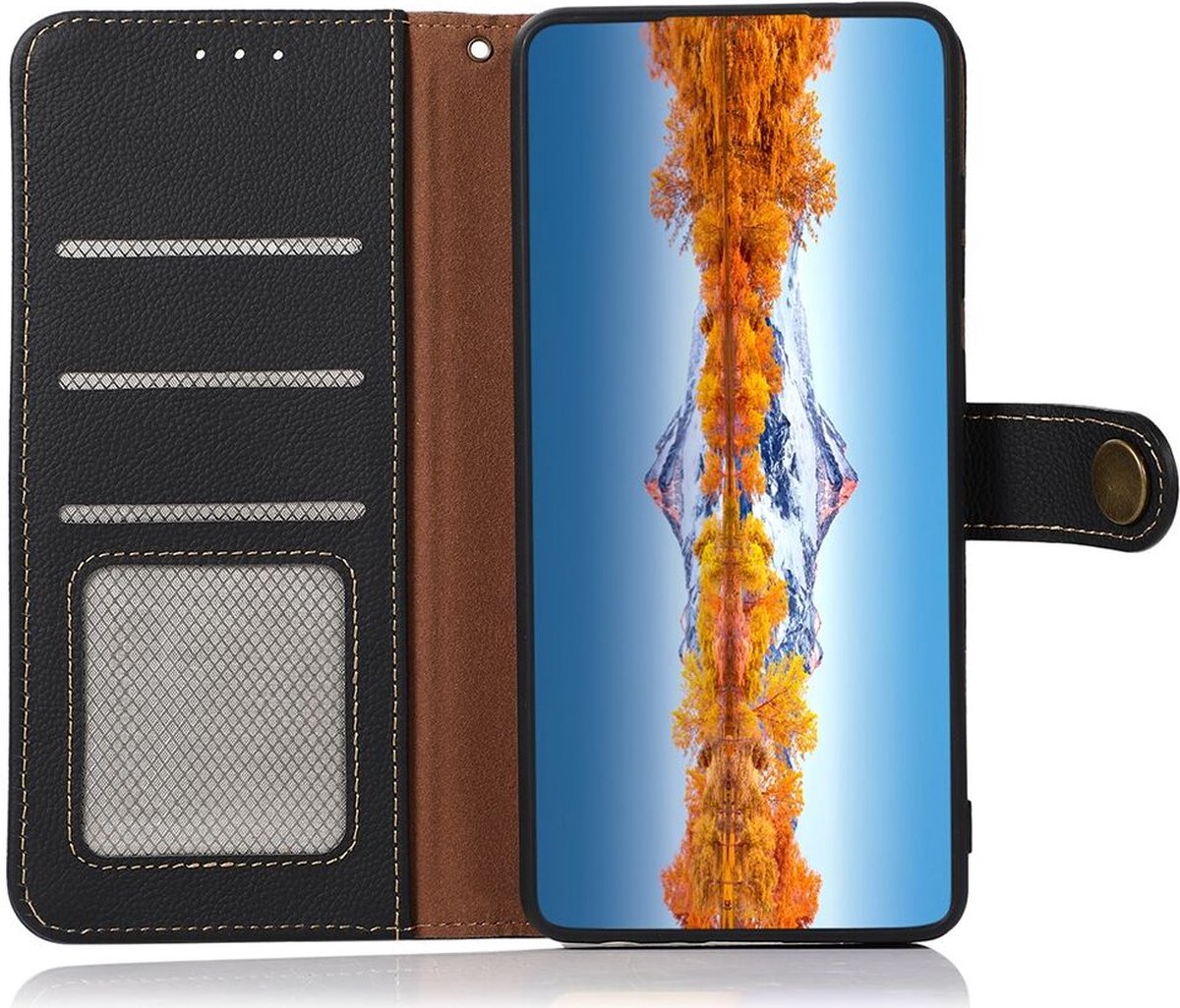 KHAZNEH iPhone 15 Pro Max Hoesje RFID Portemonnee Book Case Leer Zwart
