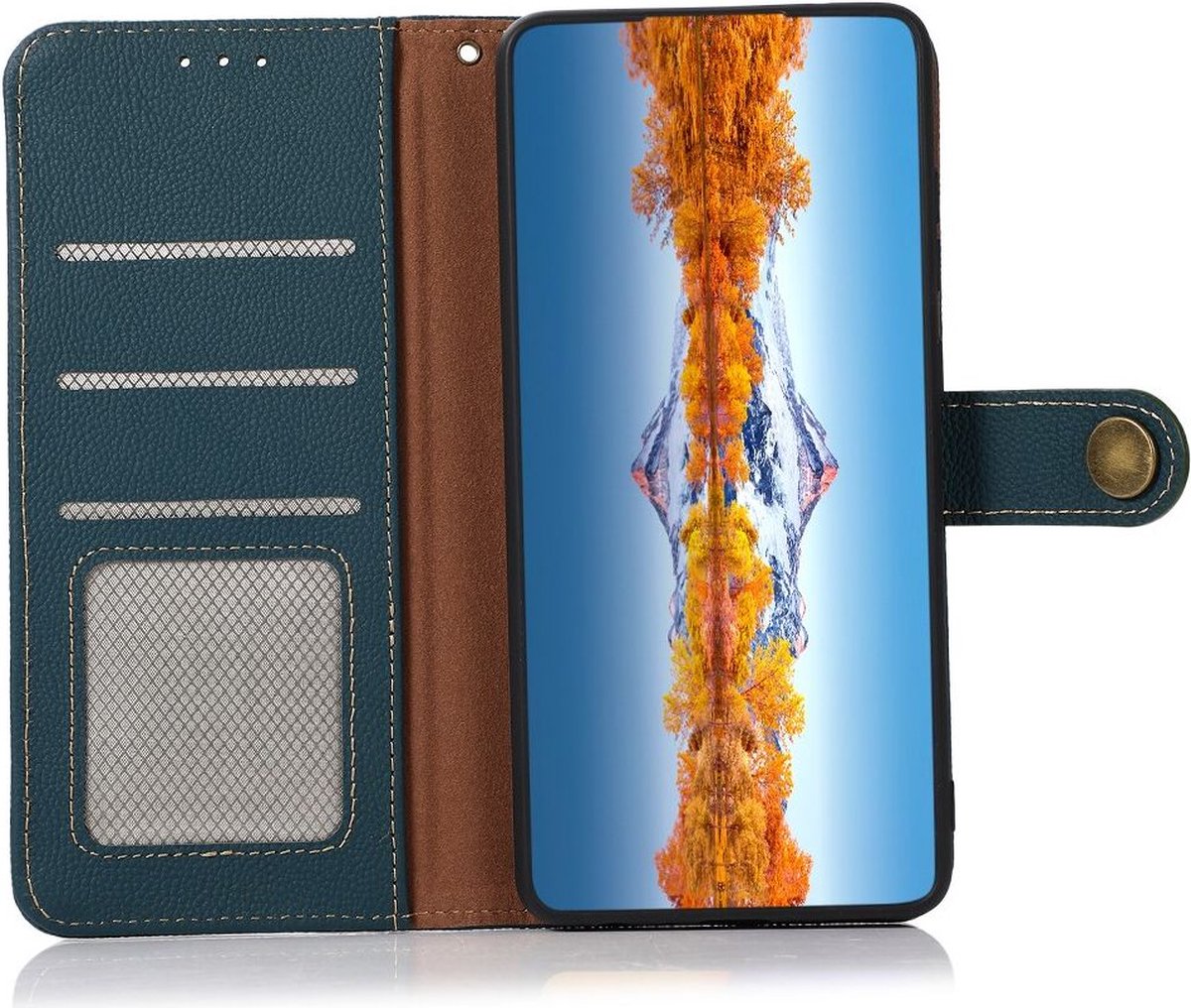 KHAZNEH iPhone 15 Pro Max Hoesje RFID Portemonnee Book Case Leer Groen