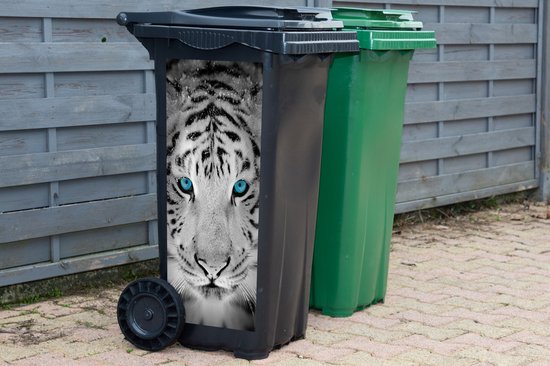 Autocollant pour contenant Animaux - Tigre - Yeux - Blauw - Zwart et blanc - 44x98 cm - Autocollant Kliko