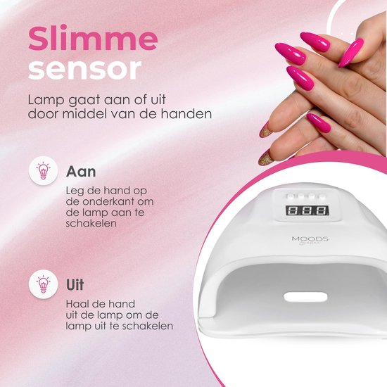 Moods Gellac Professionele Luxe Nagellamp - UV Lamp Gelnagels - Gellak Lamp - Nageldroger - Bedienbaar met Knoppen - Krachtige LED Lamp - Wit