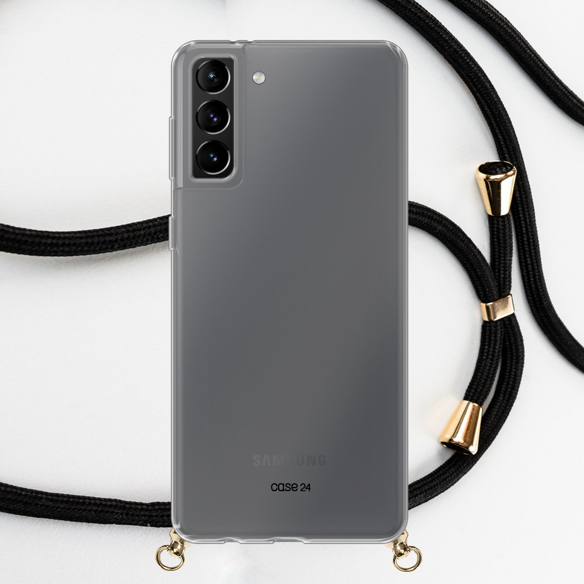 Samsung S21 Plus hoesje met koord - zwart met goud koord