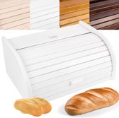 Creative Home Houten Broodtrommel Wit | 40 x 27,5 x 18,5 cm | Natuurlijk Beukenhout | Container met Roltop | Brooddoos voor Elke Keuken | Perfect voor Droogvoer