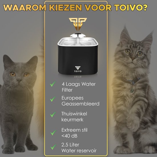 Toivo Drinkfontein Kat inclusief 10 filters - Hond/Kat – 2.5 Liter - Waterfontein Kat - Fluisterstil - Waterdispenser