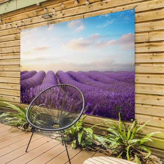 Tableau jardin - Jardin - Lavande - Ciel - Nuages - 160x120 cm - Tableau jardin - Toile jardin - Affiche extérieure