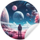 Behangcirkel ruimte - Astronaut - Roze - Muurstickers slaapkamer - Wandsticker - Ronde wanddecoratie - Behangsticker - 50x50 cm - Plak stickers - Cirkel behang - Sticker muur - Muurdecoratie cirkel