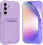 Shieldcase Siliconen hoesje met pasjeshouder geschikt voor Samsung Galaxy A14 4G / A14 5G - case met ruimte voor pasjes voor Samsung A14 - paars