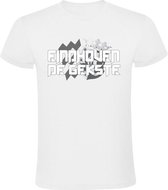 T-shirt blanc avec le texte 'EINDHOVEN DE GEKSTE' et une image d'un éclair et de fleurs.