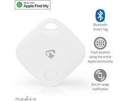 Nedis Keyfinder - Geschikt voor: Apple Find My App - Batterij Gevoed - 1x CR2032 - Bluetooth versie: 5.1 - Batterijlevensduur tot: 1 Jaar - Wit - 1 Stuks