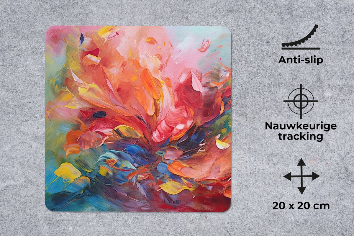 Muismat 20x20 cm - Mousepad Olieverf - Kunst - Abstract - Kleurrijk - Muismatten