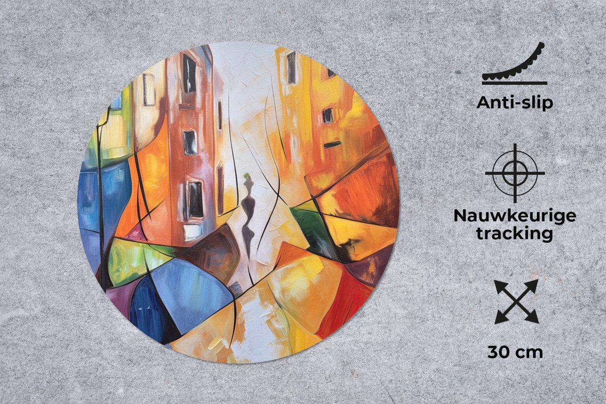 Muismat rond 30x30 cm - Mousepad Abstract - Kunst - Schilderij - Kleuren - Ronde muismatten
