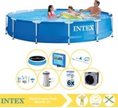 Intex Metal Frame Zwembad - Opzetzwembad - 366x76 cm - Inclusief Solarzeil, Onderhoudspakket, Zwembadpomp, Filter, Onderhoudsset, Zwembadtegels en Warmtepomp CP