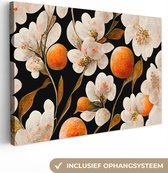 Canvas Schilderij Bloemen - Wit - Oranje - Natuur - 120x80 cm - Wanddecoratie